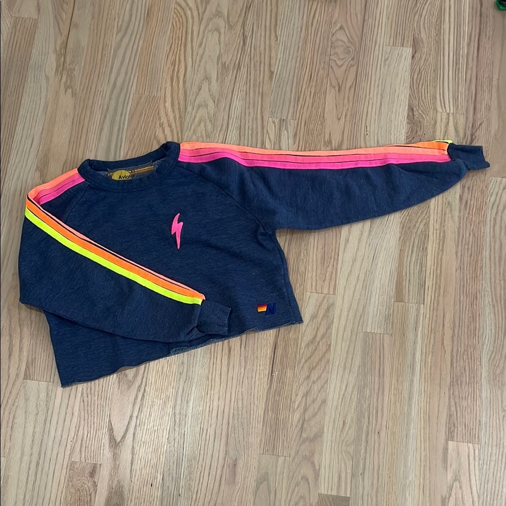 AVIATOR NATION RETRO Navy Sweatshirt with Neon Stripes